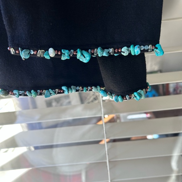 NWT Michael Simon Hand Beaded Natural Turquoise Gem Stone Trim Black Cardigan. L - Picture 11 of 13